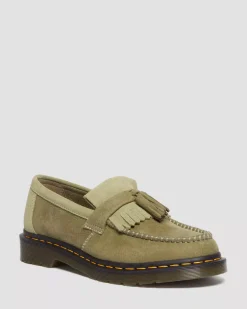 Originals|Shoes>Dr. Martens Adrian Tumbled Nubuck Leather Tassel Loafers Muted Olive — Tumbled Nubuck