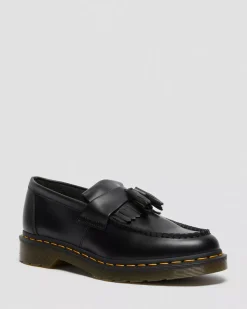 Originals|Bestsellers>Dr. Martens Adrian Yellow Stitch Leather Tassel Loafers Black — Smooth Leather