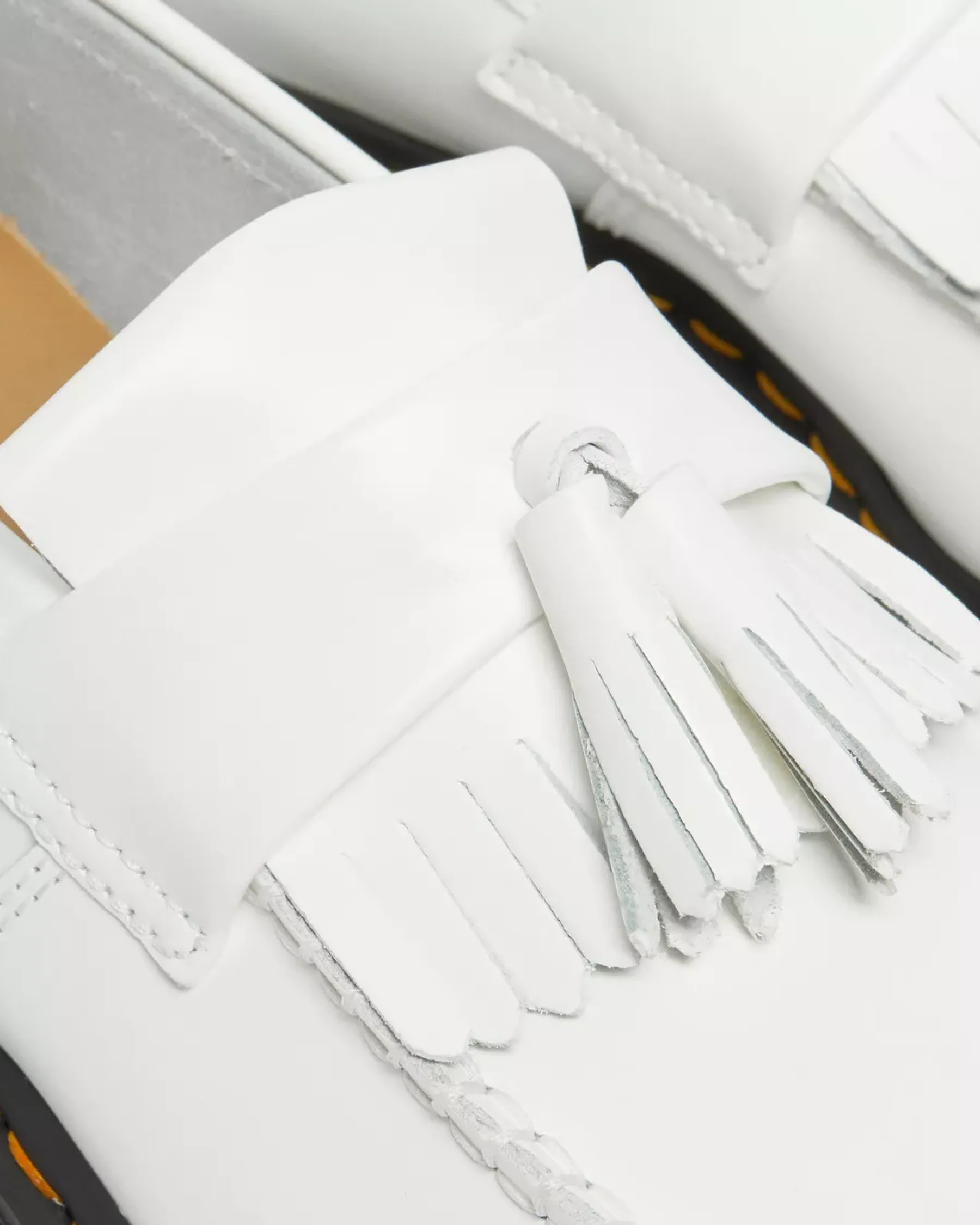 Sale|Originals>Dr. Martens Adrian Yellow Stitch Leather Tassel Loafers White — Smooth Leather