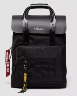 Accessories|Collaborations>Dr. Martens Alpha Industries Leather & Nylon Backpack Black