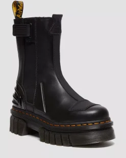 Platform Boots|Chelsea Boots>Dr. Martens Audrick Alternative Leather Chelsea Hi Platform Boots BLACK