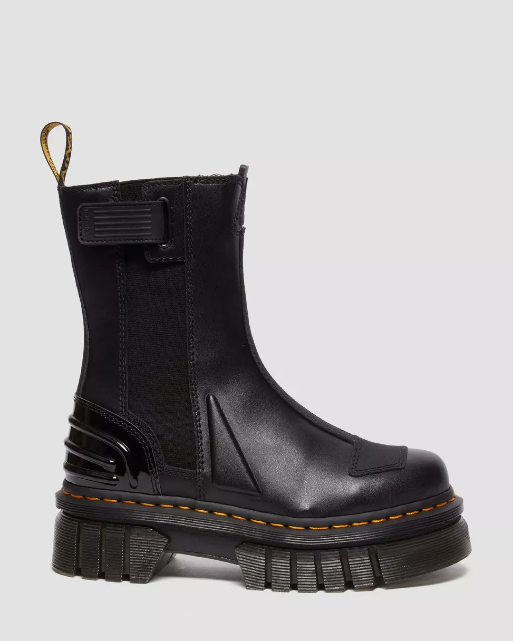 Platform Boots|Chelsea Boots>Dr. Martens Audrick Alternative Leather Chelsea Hi Platform Boots BLACK