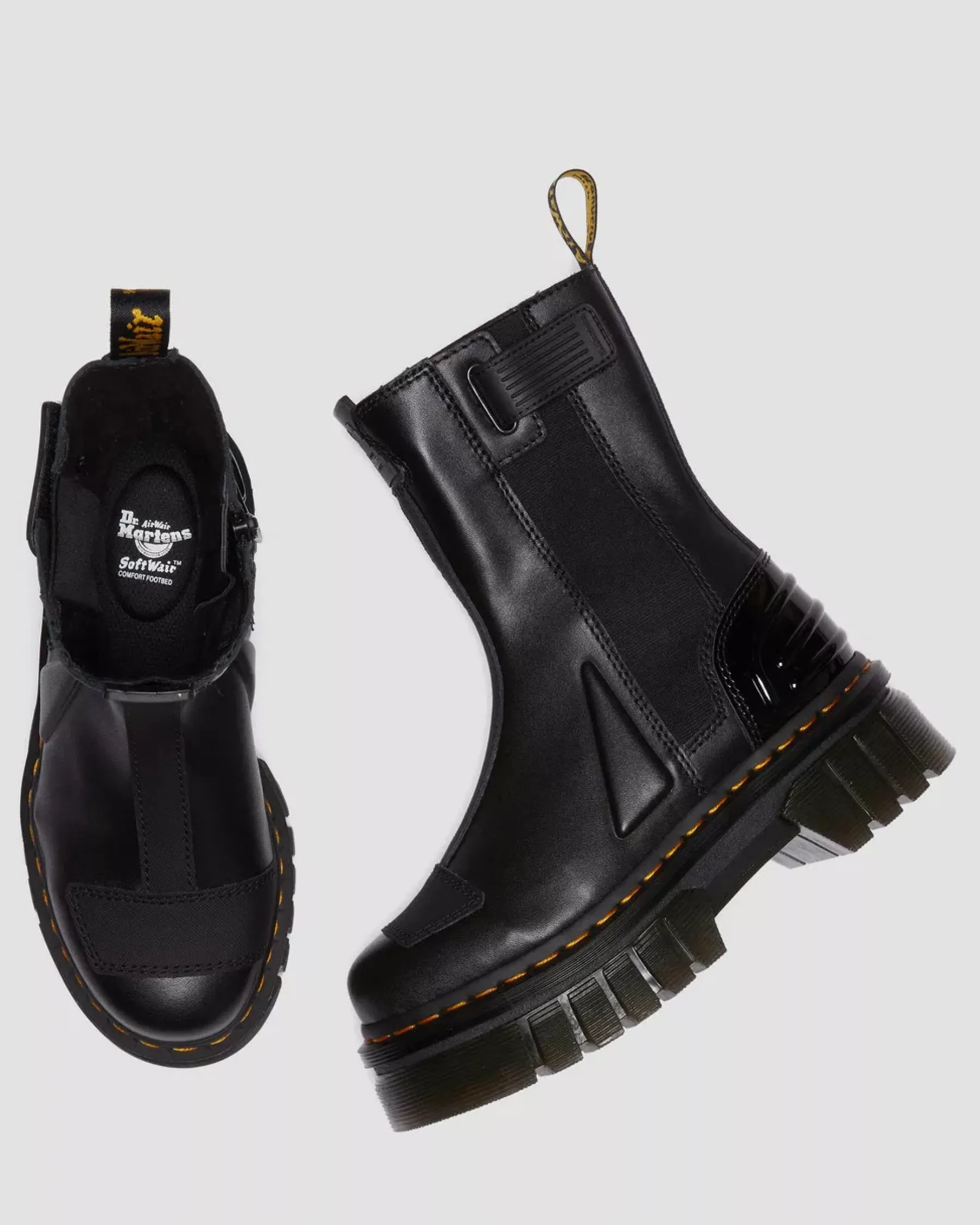 Platform Boots|Chelsea Boots>Dr. Martens Audrick Alternative Leather Chelsea Hi Platform Boots BLACK
