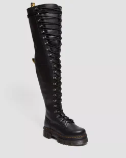 Sale|Platform Boots>Dr. Martens Audrick 22-Eye Extreme Lace Knee High Platform Botos Black — Nappa Lux