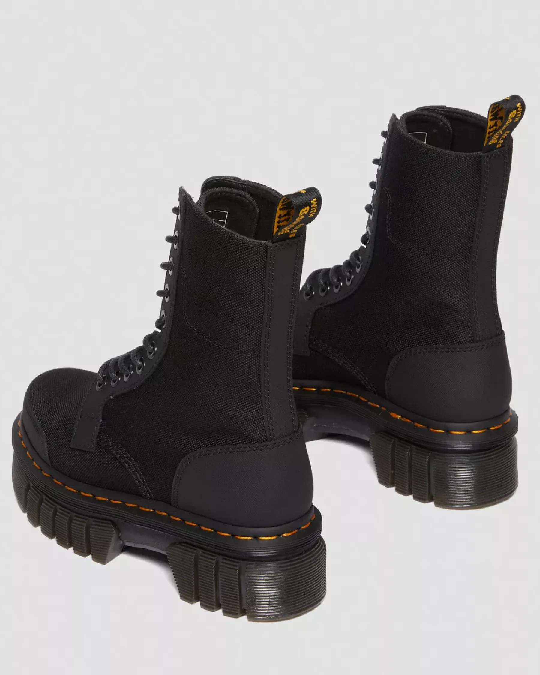 Ankle Boots|Sale>Dr. Martens Audrick 10-Eye Poly & Leather Platform Boots Black — Ajax+Extra Tough 50/50