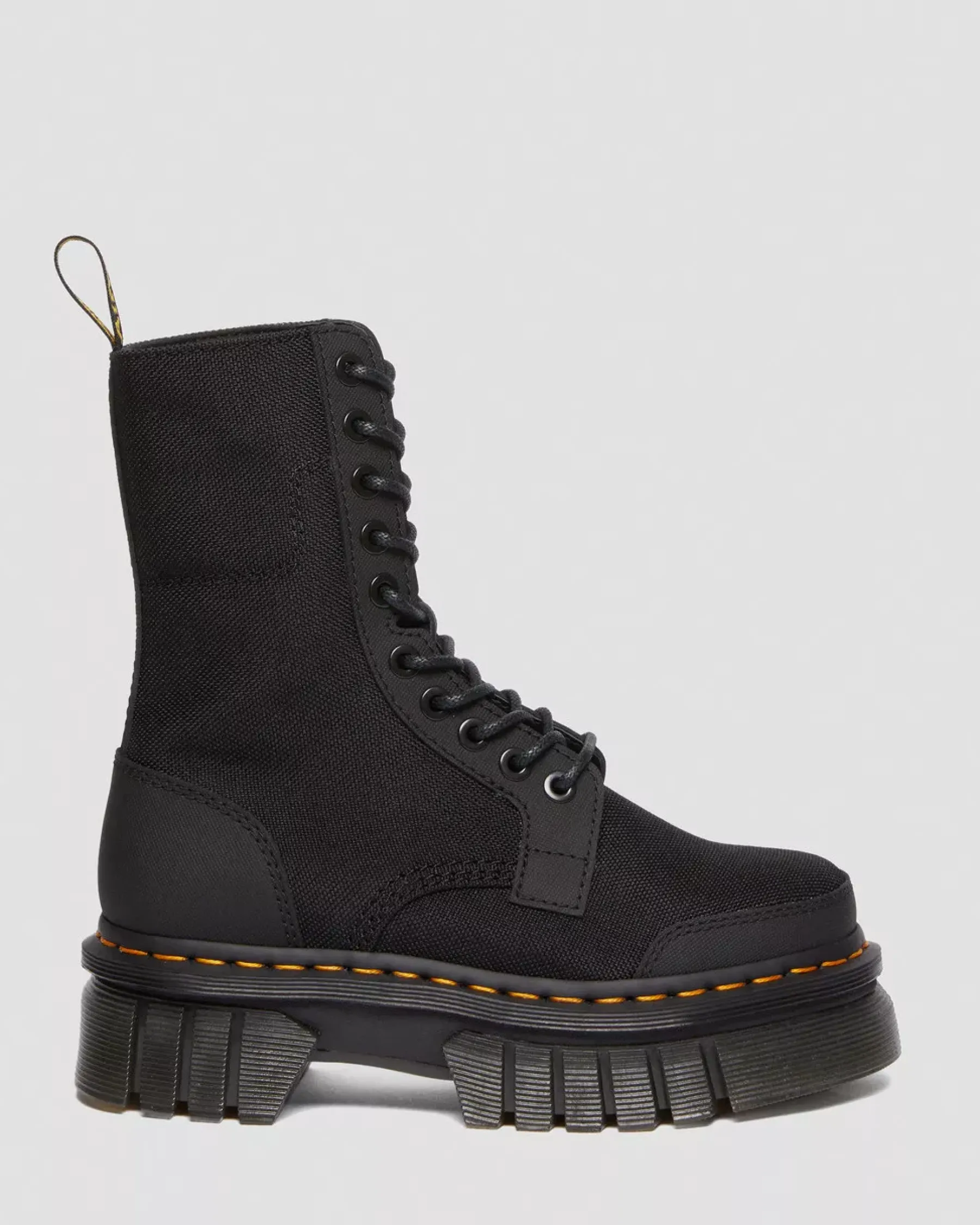 Ankle Boots|Sale>Dr. Martens Audrick 10-Eye Poly & Leather Platform Boots Black — Ajax+Extra Tough 50/50