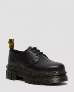 Platform Shoes|Oxfords>Dr. Martens Audrick Nappa Leather Platform Shoes Black — Nappa Lux