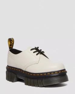 Platform Shoes|Oxfords>Dr. Martens Audrick Nappa Leather Platform Shoes Cobblestone Grey — Nappa Lux