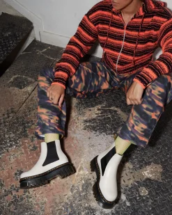 Platform Boots|Chelsea Boots>Dr. Martens Audrick Nappa Leather Platform Chelsea Boots Cobblestone Grey — Nappa Lux