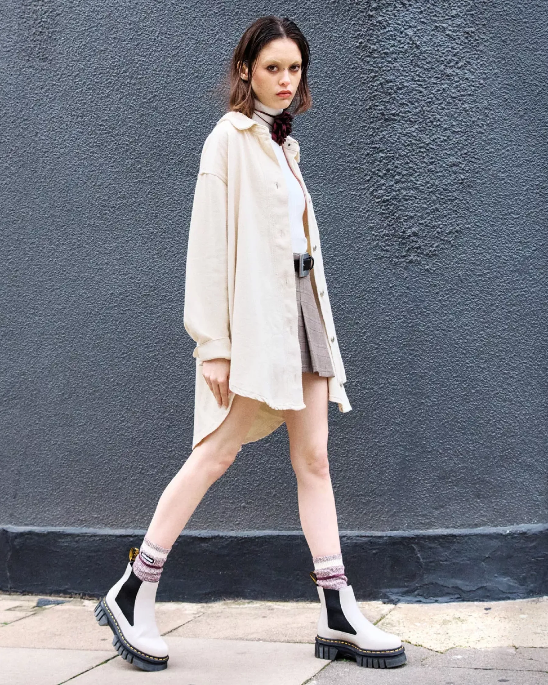 Platform Boots|Chelsea Boots>Dr. Martens Audrick Nappa Leather Platform Chelsea Boots Cobblestone Grey — Nappa Lux