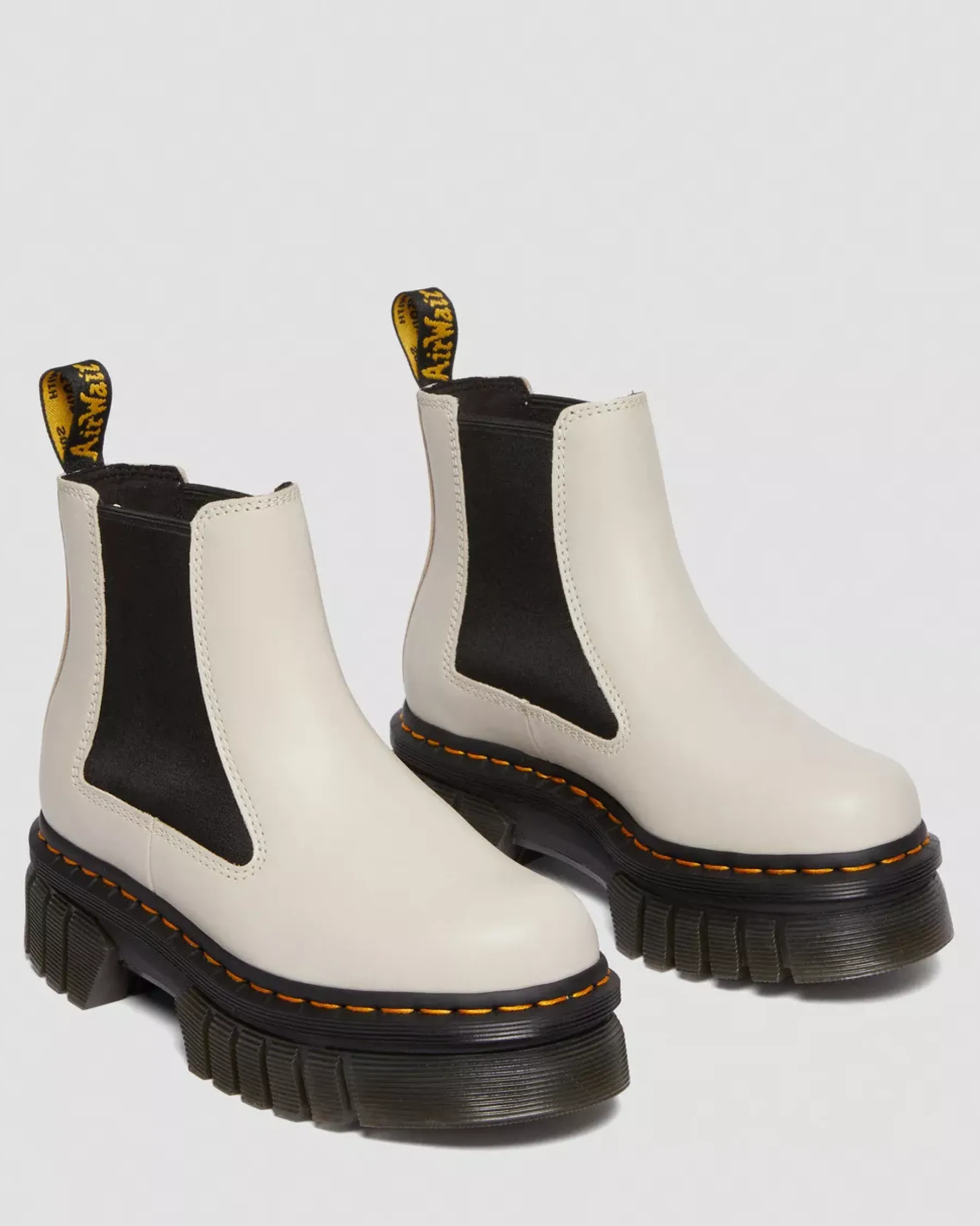 Platform Boots|Chelsea Boots>Dr. Martens Audrick Nappa Leather Platform Chelsea Boots Cobblestone Grey — Nappa Lux