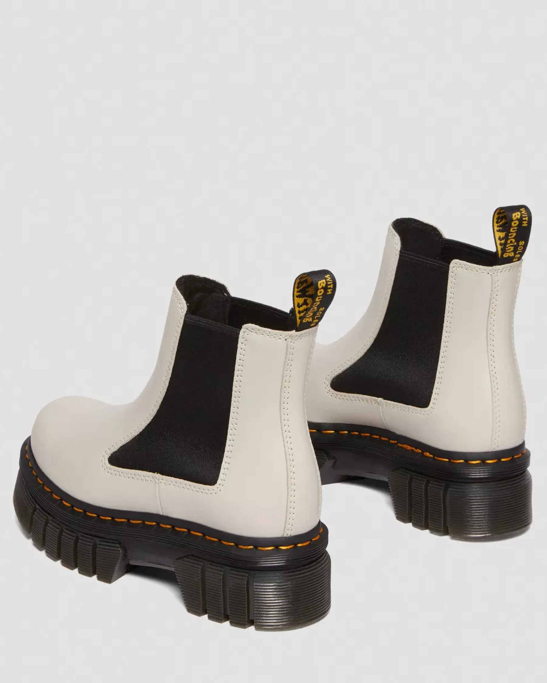 Platform Boots|Chelsea Boots>Dr. Martens Audrick Nappa Leather Platform Chelsea Boots Cobblestone Grey — Nappa Lux