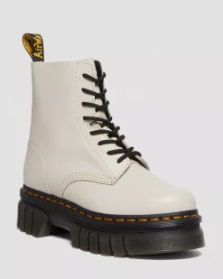 Platform Boots|Ankle Boots>Dr. Martens Audrick Nappa Leather Platform Ankle Boots Cobblestone Grey — Nappa Lux
