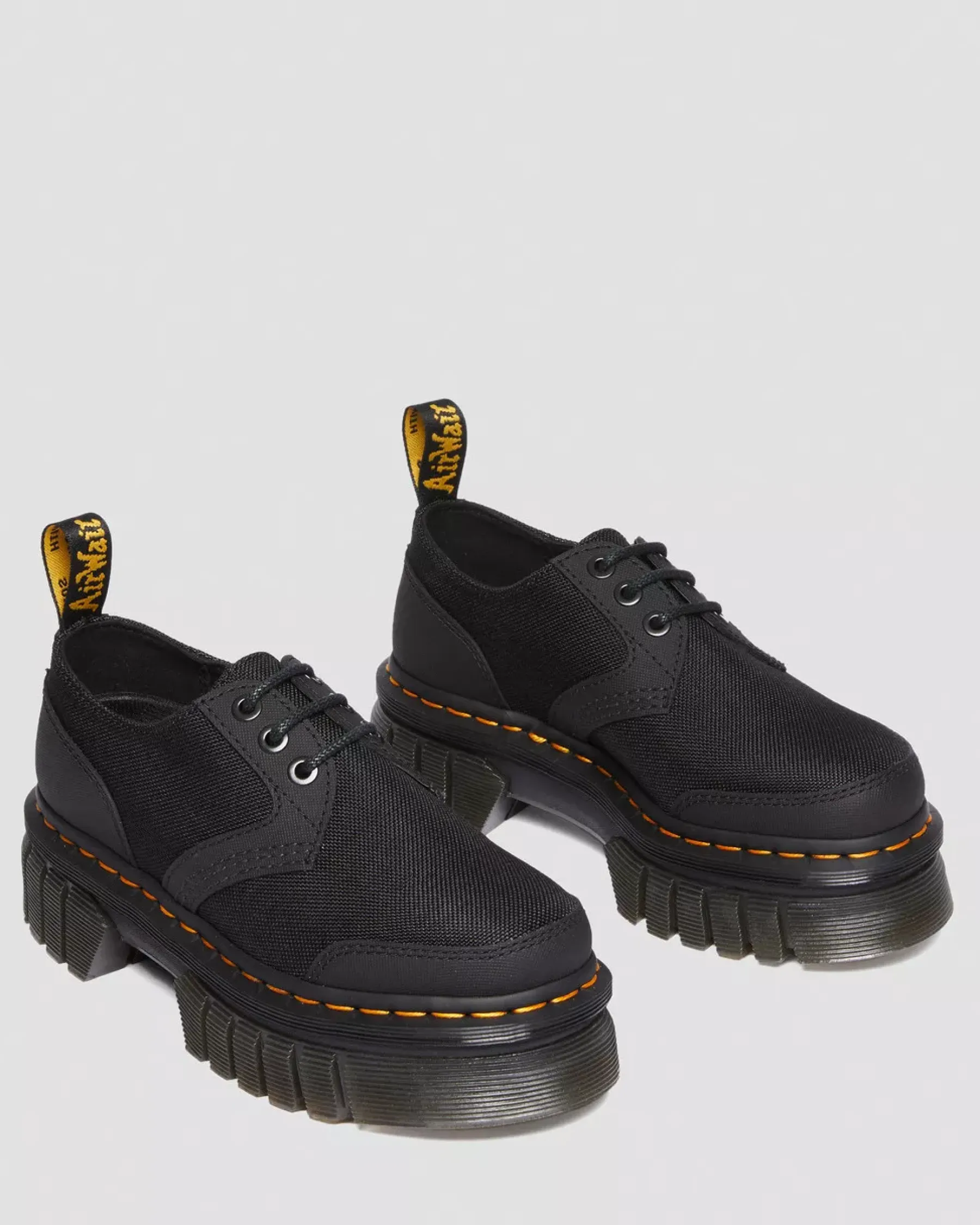 Oxfords|Platforms>Dr. Martens Audrick Poly & Leather Platform Shoes Black — Ajax+Extra Tough 50/50