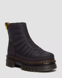 Platform Boots|Winter Boots>Dr. Martens Audrick Quilted Platform Chelsea Boots BLACK — Rubberised Leather+Warm Quilted