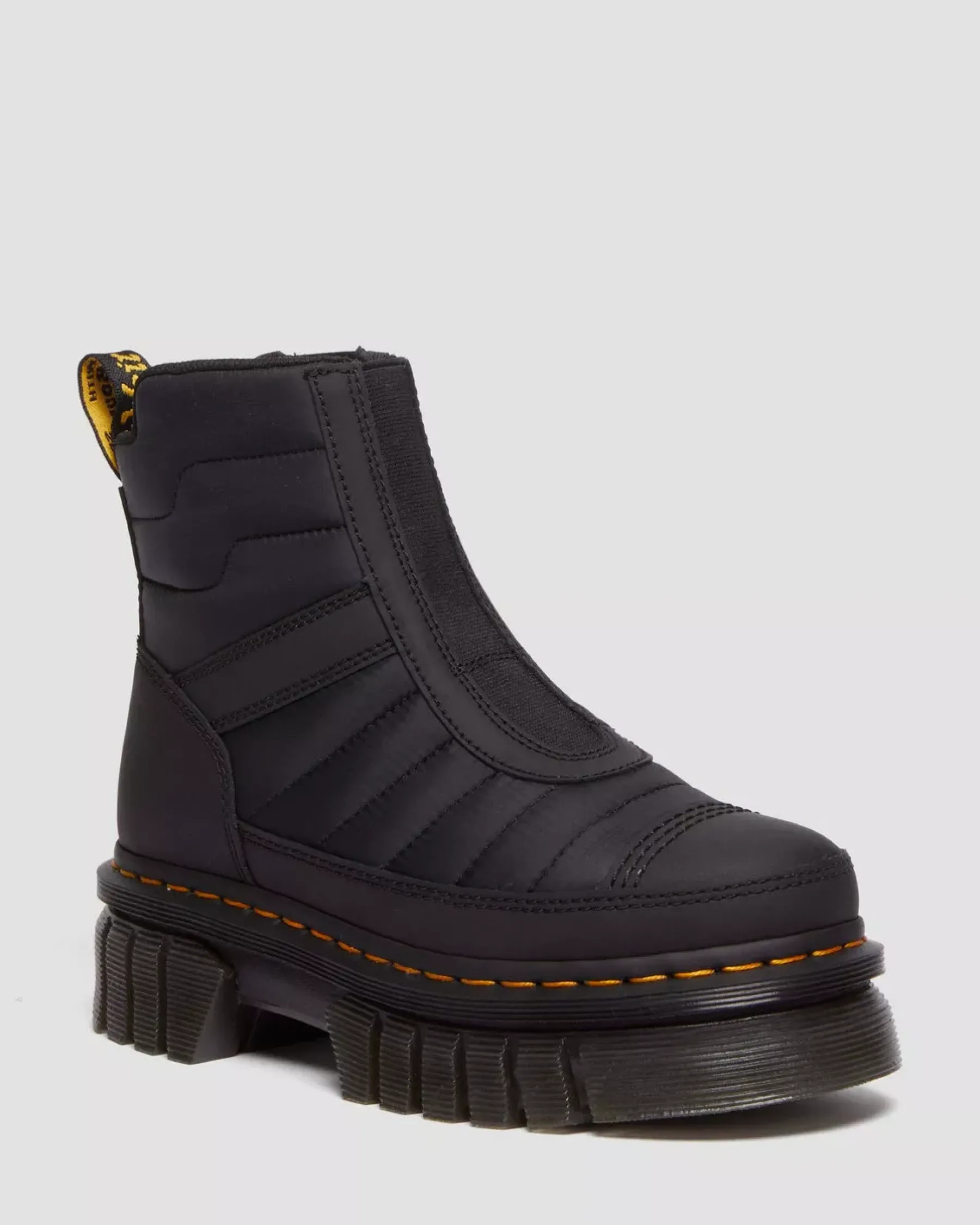 Platform Boots|Winter Boots>Dr. Martens Audrick Quilted Platform Chelsea Boots BLACK — Rubberised Leather+Warm Quilted
