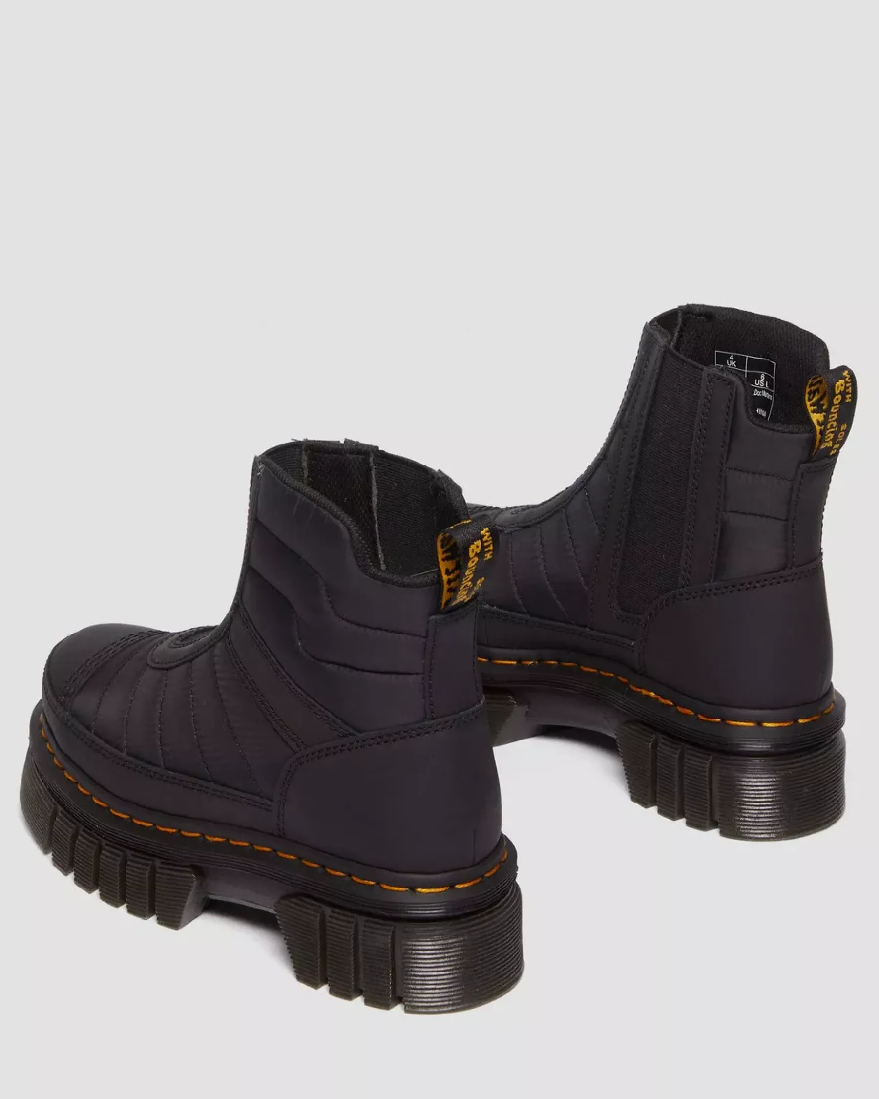 Platform Boots|Winter Boots>Dr. Martens Audrick Quilted Platform Chelsea Boots BLACK — Rubberised Leather+Warm Quilted