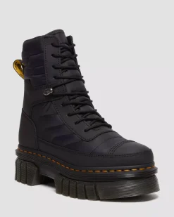 Platform Boots|Winter Boots>Dr. Martens Audrick Quilted Platform Ankle Boots BLACK — Rubberised Leather+Warm Quilted