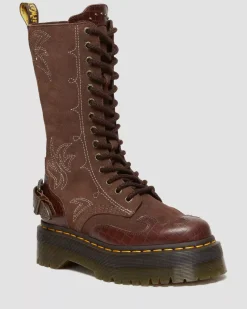 Platform Boots|Platforms>Dr. Martens 1B99 Gothic Americana Leather Mid Calf Platform Boots Dark Brown