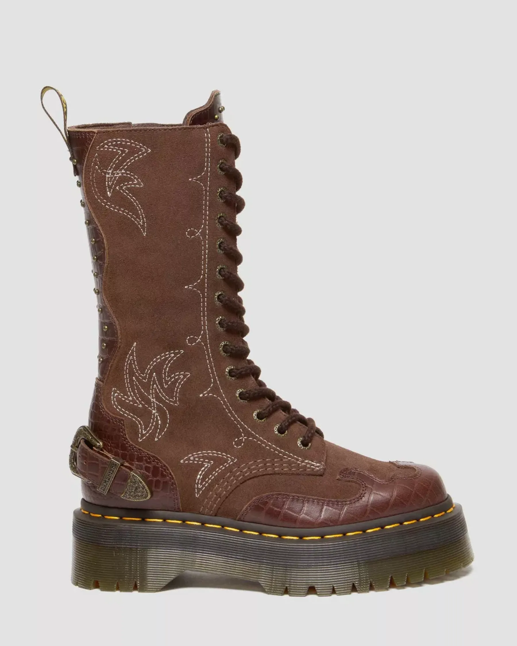 Platform Boots|Platforms>Dr. Martens 1B99 Gothic Americana Leather Mid Calf Platform Boots Dark Brown