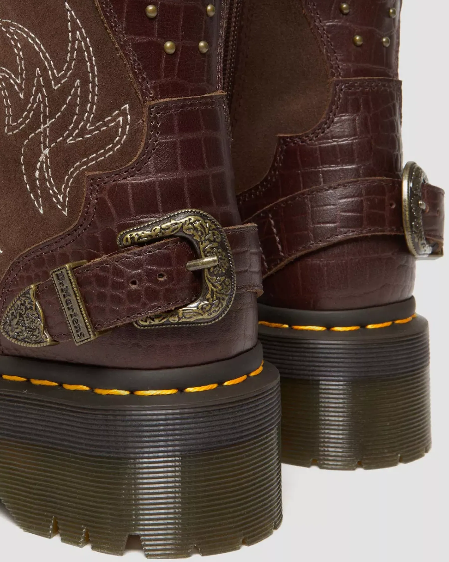 Platform Boots|Platforms>Dr. Martens 1B99 Gothic Americana Leather Mid Calf Platform Boots Dark Brown