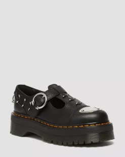 Platform Shoes|Mary Janes>Dr. Martens Bethan Piercing Leather Platform Mary Jane Shoes Black — Milled Nappa