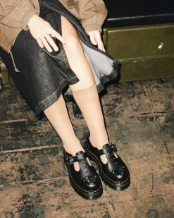 Platform Shoes|Mary Janes>Dr. Martens Bethan Piercing Leather Platform Mary Jane Shoes Black — Milled Nappa