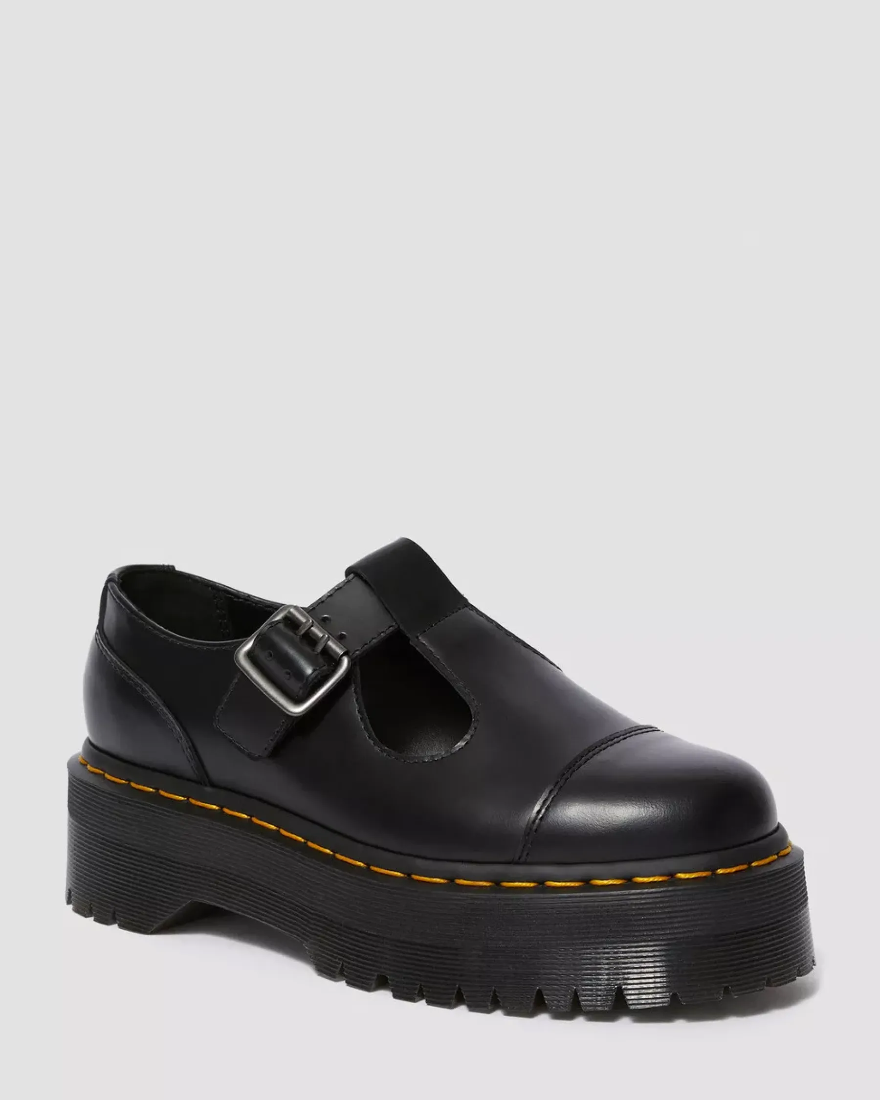 Bestsellers|Platform Shoes>Dr. Martens Bethan Polished Smooth Leather Platform Shoes Black — Polished Smooth