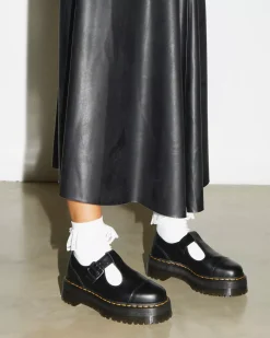 Bestsellers|Platform Shoes>Dr. Martens Bethan Polished Smooth Leather Platform Shoes Black — Polished Smooth
