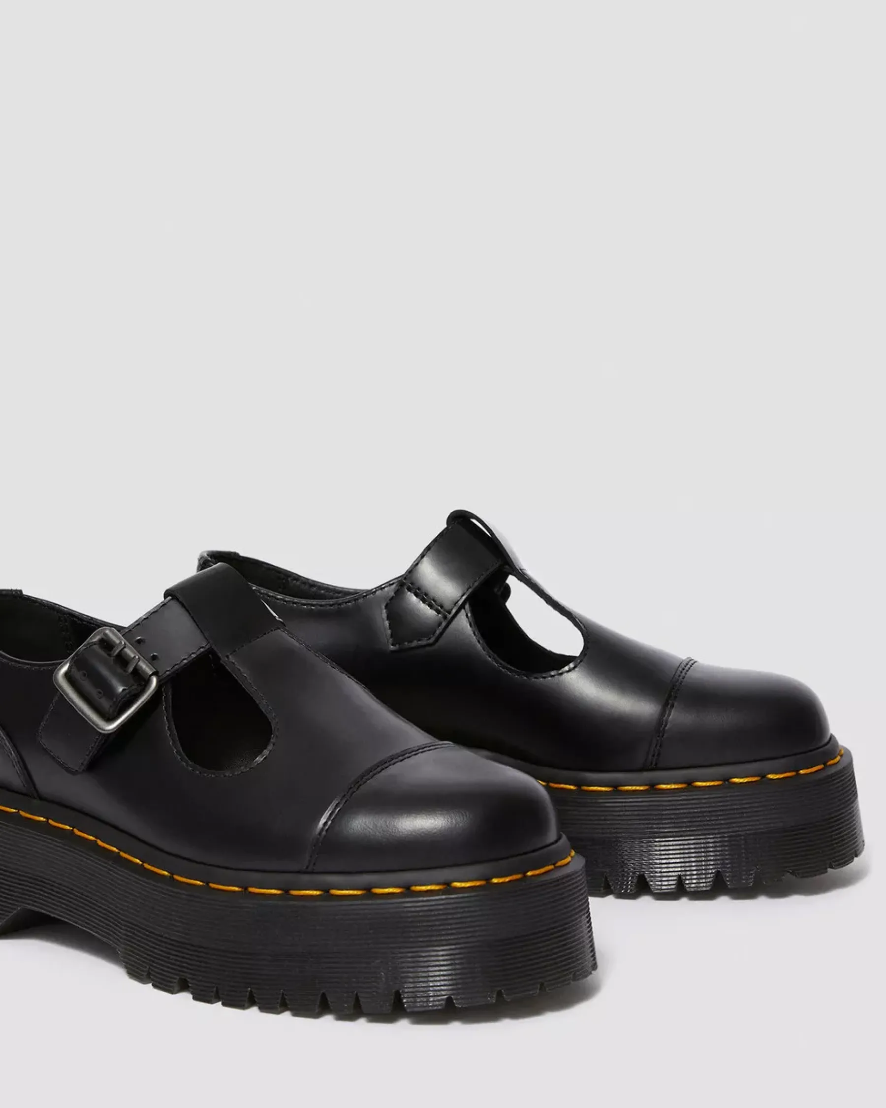Bestsellers|Platform Shoes>Dr. Martens Bethan Polished Smooth Leather Platform Shoes Black — Polished Smooth