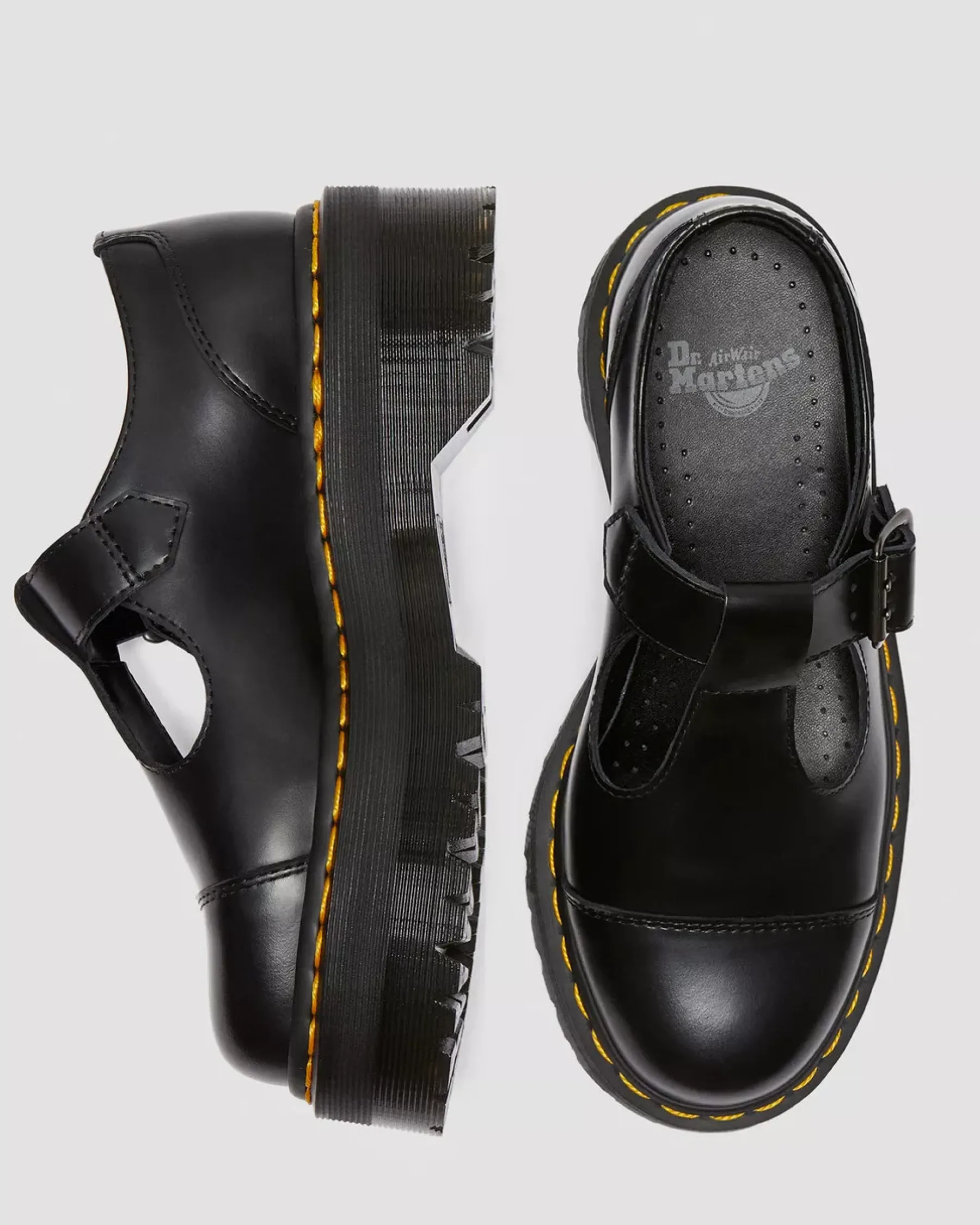 Bestsellers|Platform Shoes>Dr. Martens Bethan Polished Smooth Leather Platform Shoes Black — Polished Smooth