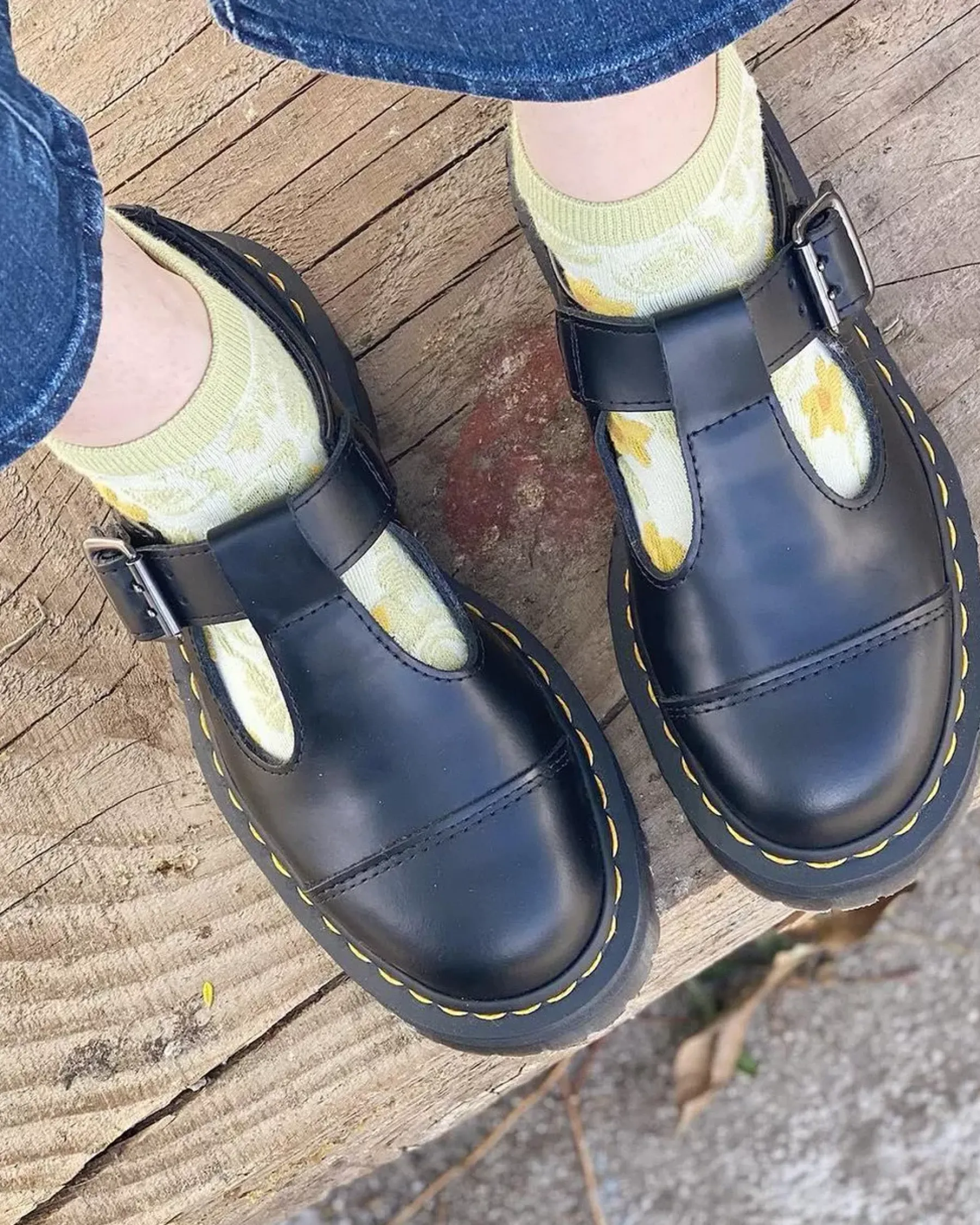 Bestsellers|Platform Shoes>Dr. Martens Bethan Polished Smooth Leather Platform Shoes Black — Polished Smooth