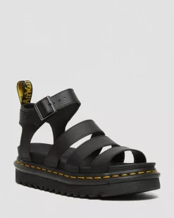 Bestsellers|Platform Sandals>Dr. Martens Blaire Hydro Leather Strap Sandals Black — Hydro Leather