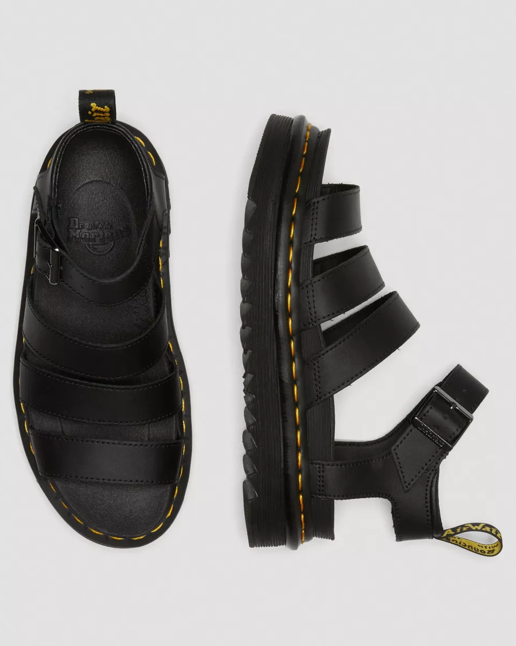 Bestsellers|Platform Sandals>Dr. Martens Blaire Hydro Leather Strap Sandals Black — Hydro Leather