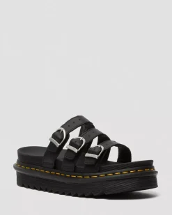 Bestsellers|Platform Sandals>Dr. Martens Blaire Leather Slide Sandals Black — Hydro Leather