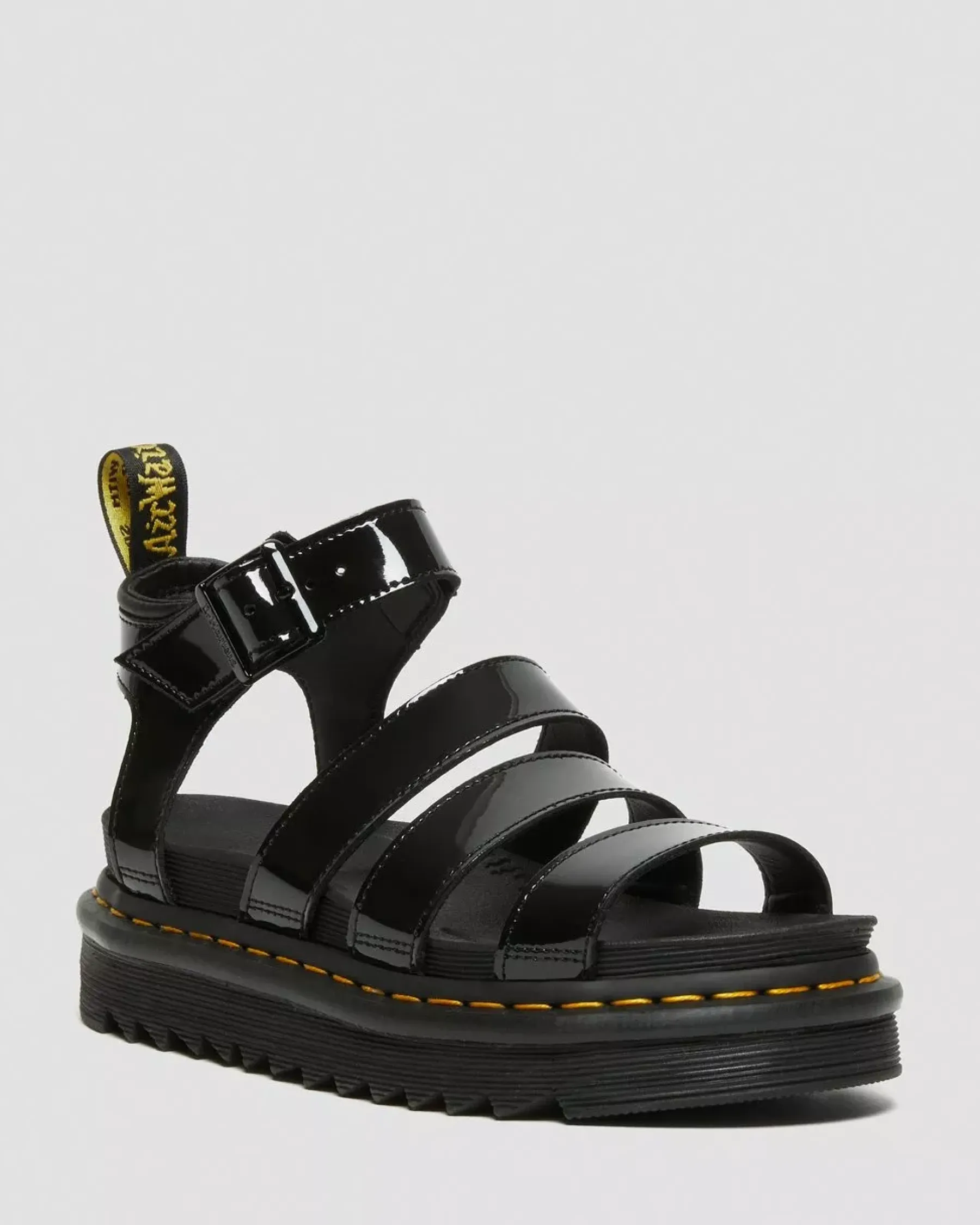 Platform Sandals|Strap Sandals>Dr. Martens Blaire Patent Leather Strap Sandals Black — Patent Leather