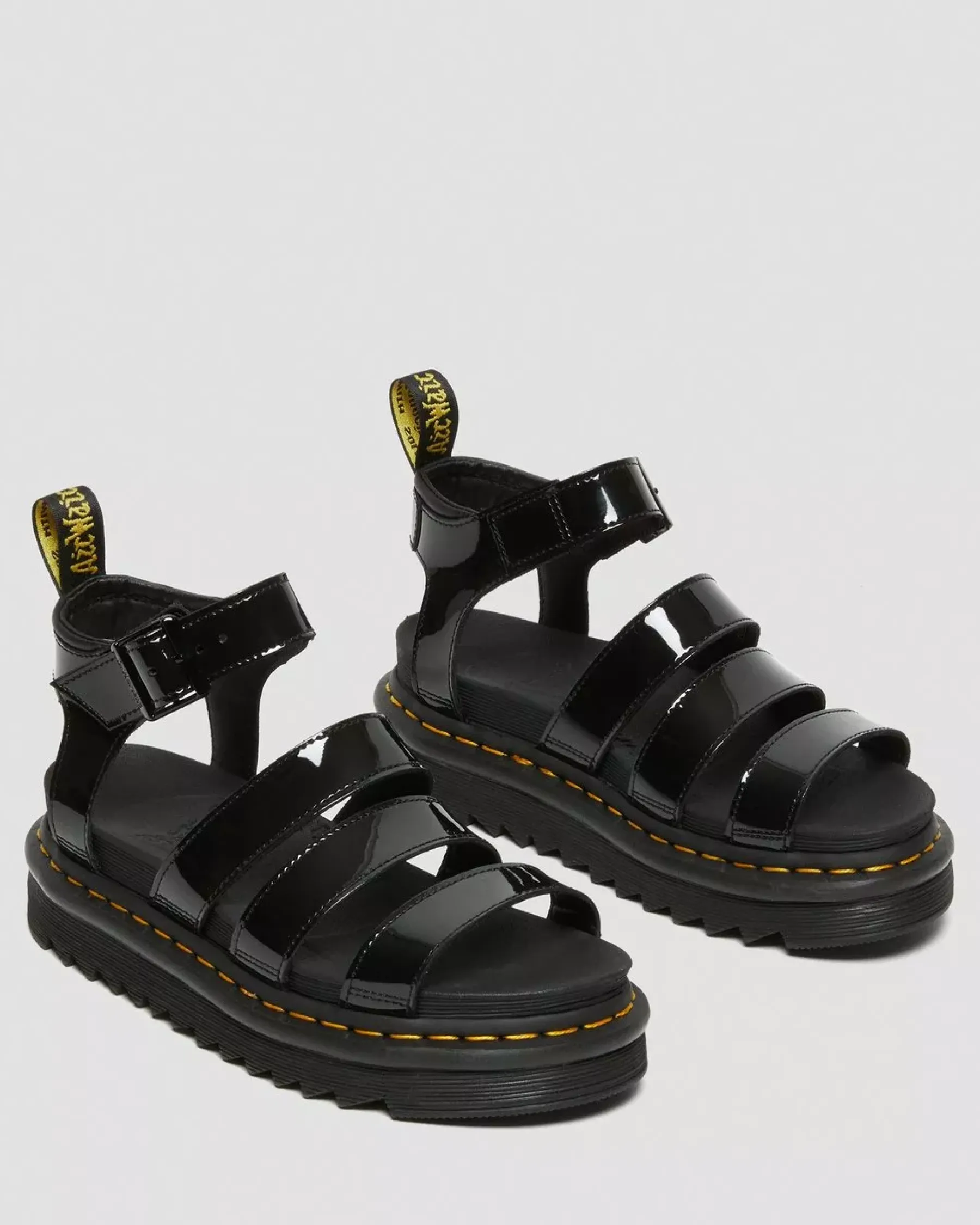 Platform Sandals|Strap Sandals>Dr. Martens Blaire Patent Leather Strap Sandals Black — Patent Leather