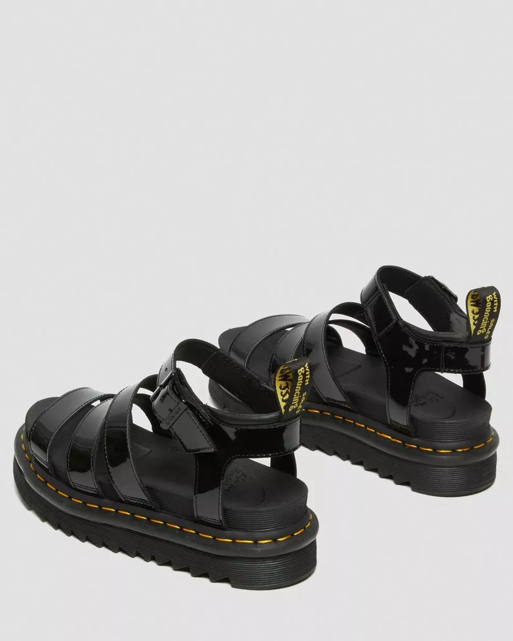 Platform Sandals|Strap Sandals>Dr. Martens Blaire Patent Leather Strap Sandals Black — Patent Leather