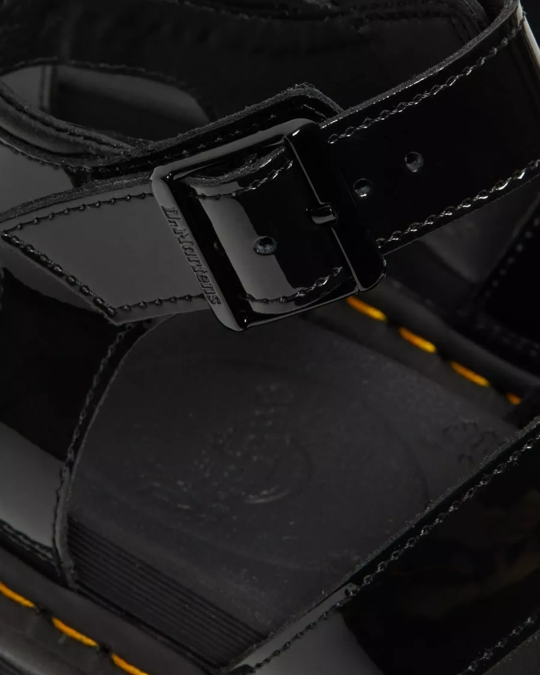 Platform Sandals|Strap Sandals>Dr. Martens Blaire Patent Leather Strap Sandals Black — Patent Leather
