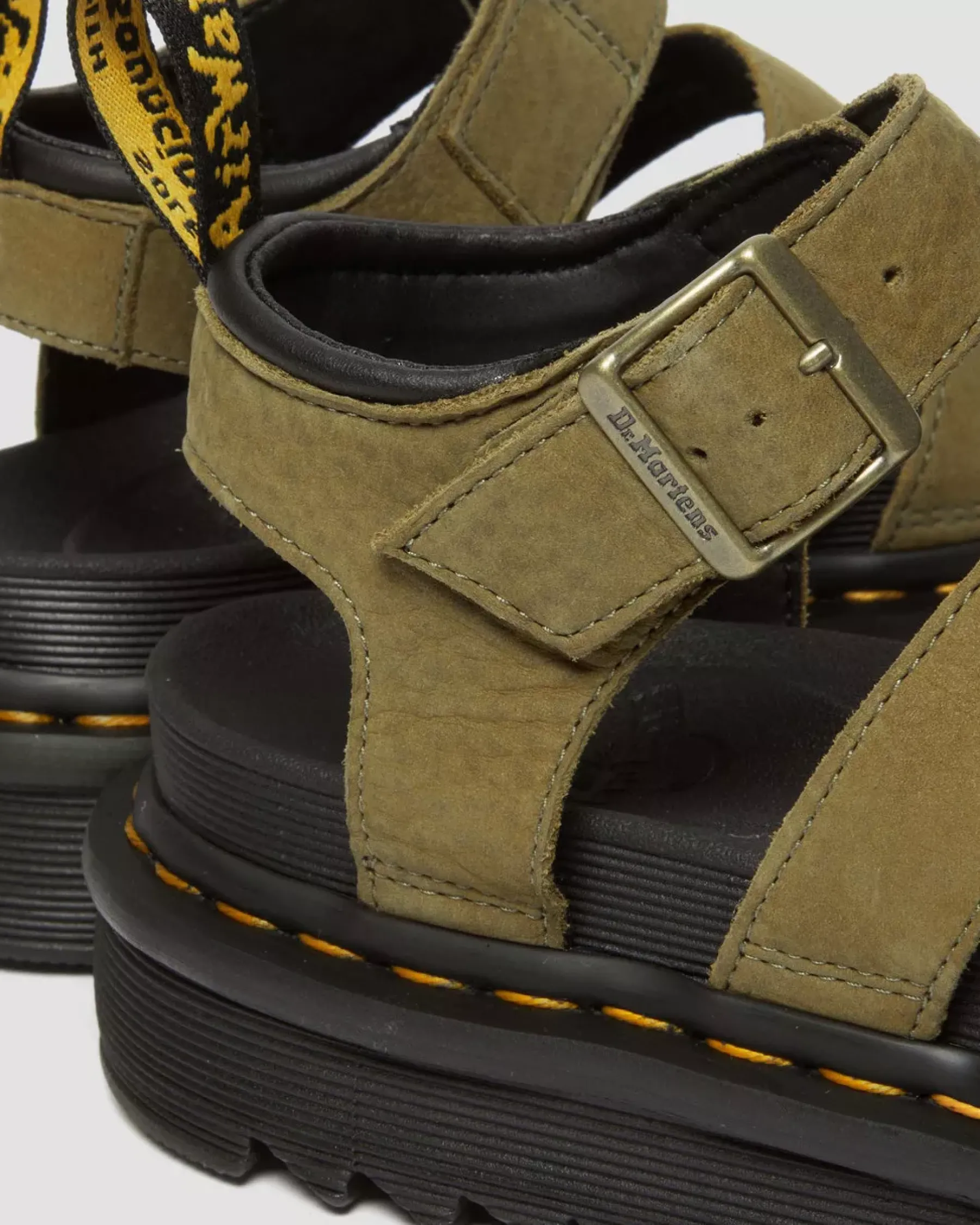 Strap Sandals|Sandals>Dr. Martens Blaire Tumbled Nubuck Leather Sandals Muted Olive — Tumbled Nubuck