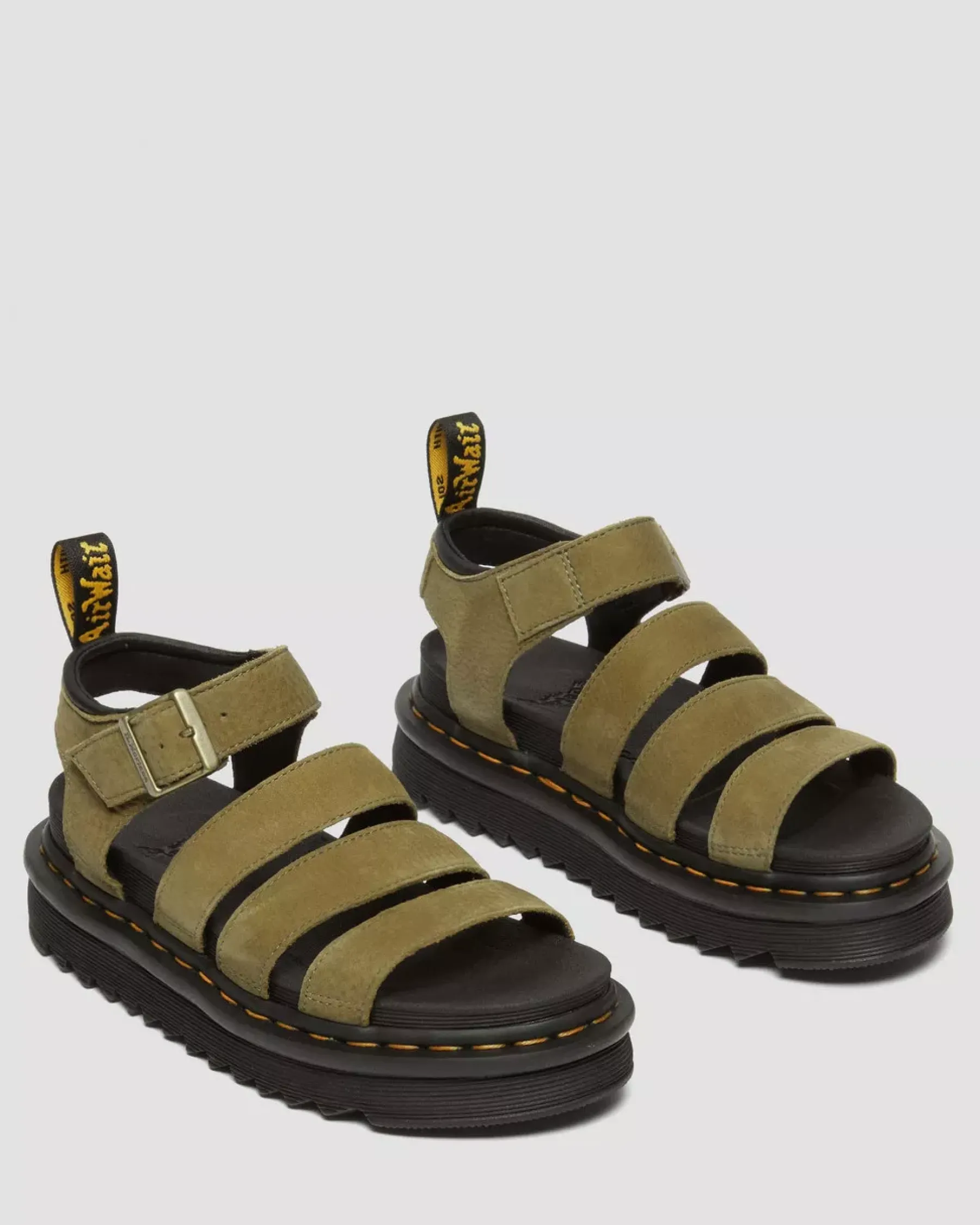 Strap Sandals|Sandals>Dr. Martens Blaire Tumbled Nubuck Leather Sandals Muted Olive — Tumbled Nubuck