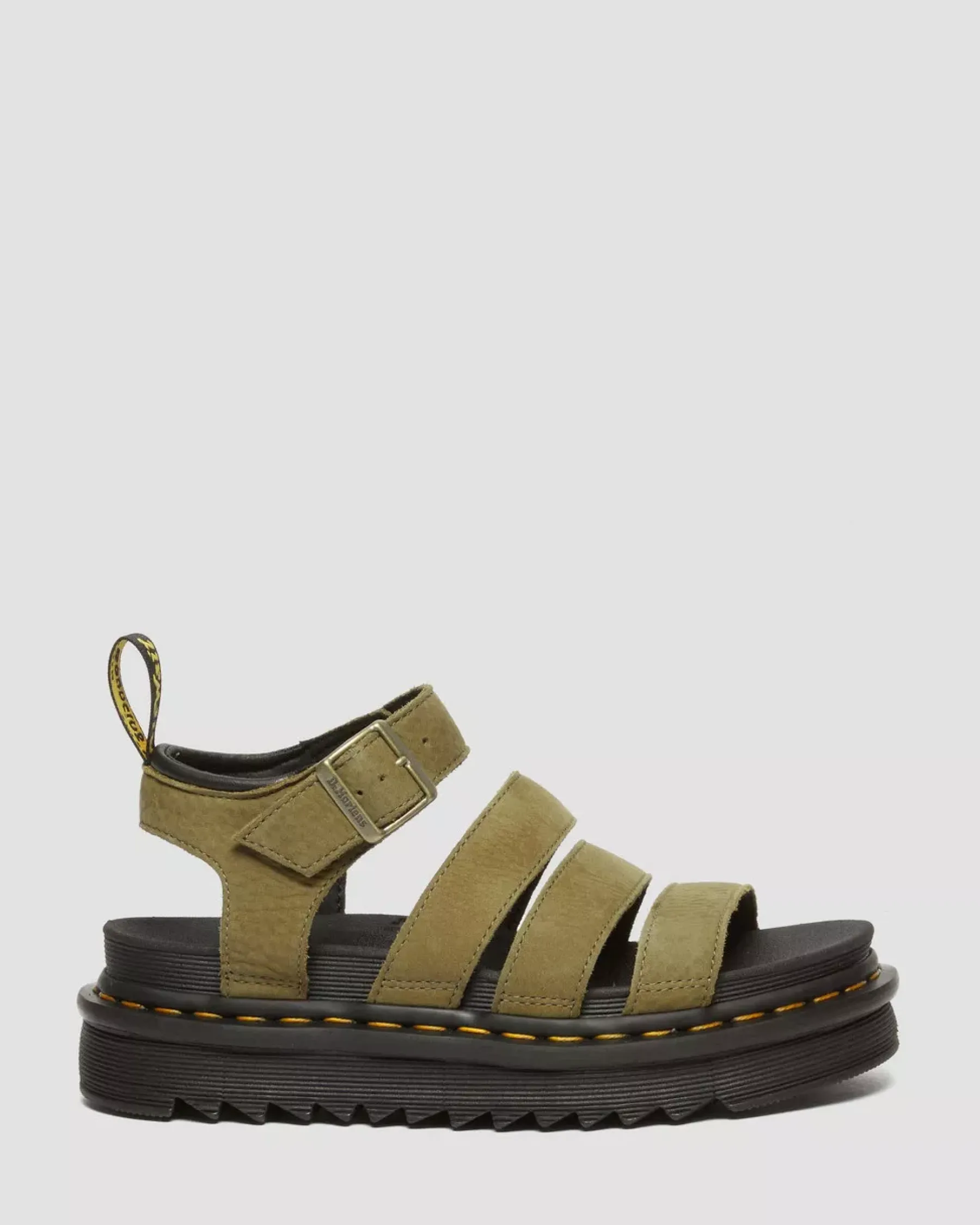 Strap Sandals|Sandals>Dr. Martens Blaire Tumbled Nubuck Leather Sandals Muted Olive — Tumbled Nubuck