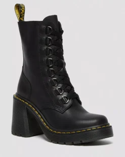 Heeled Boots|Boots>Dr. Martens Chesney Leather Flared Heel Lace Up Boots Black — Sendal