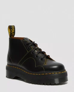 Bestsellers|Platform Boots>Dr. Martens Church Platform Monkey Boots Black — Vintage Smooth