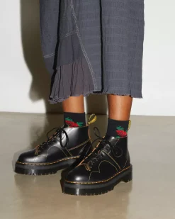 Bestsellers|Platform Boots>Dr. Martens Church Platform Monkey Boots Black — Vintage Smooth