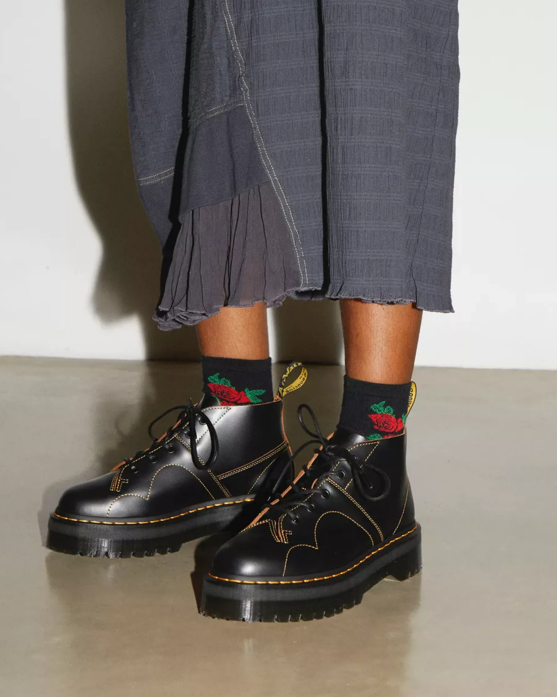 Bestsellers|Platform Boots>Dr. Martens Church Platform Monkey Boots Black — Vintage Smooth
