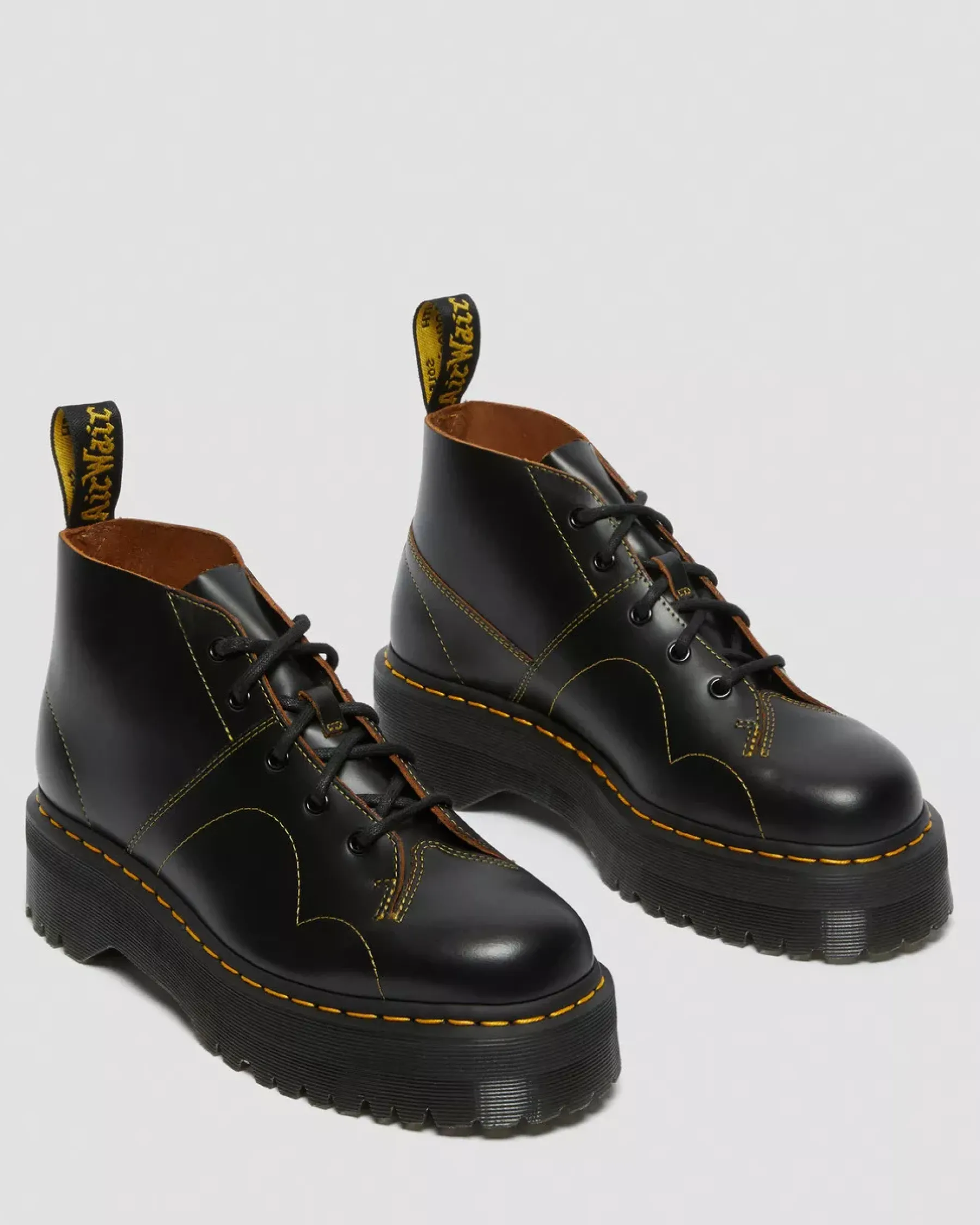 Bestsellers|Platform Boots>Dr. Martens Church Platform Monkey Boots Black — Vintage Smooth