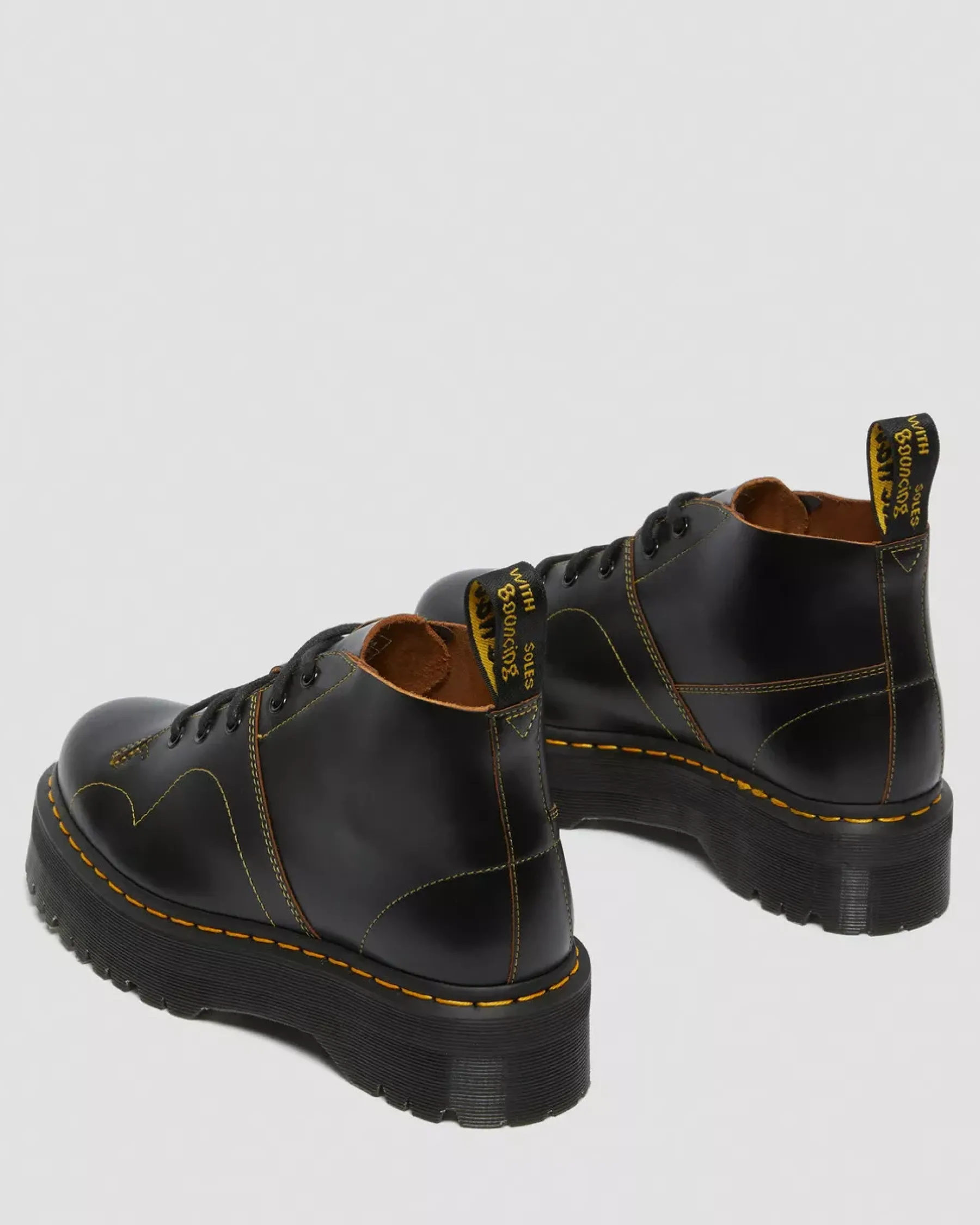 Bestsellers|Platform Boots>Dr. Martens Church Platform Monkey Boots Black — Vintage Smooth