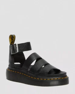 Platform Sandals|Platforms>Dr. Martens Clarissa II Women's Leather Platform Sandals Black — Milled Nappa