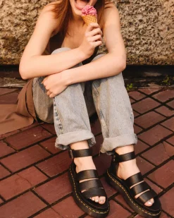 Platform Sandals|Platforms>Dr. Martens Clarissa II Women's Leather Platform Sandals Black — Milled Nappa